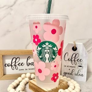 🩷Rose and Pink Retro Daisy Starbucks Cup🩷
